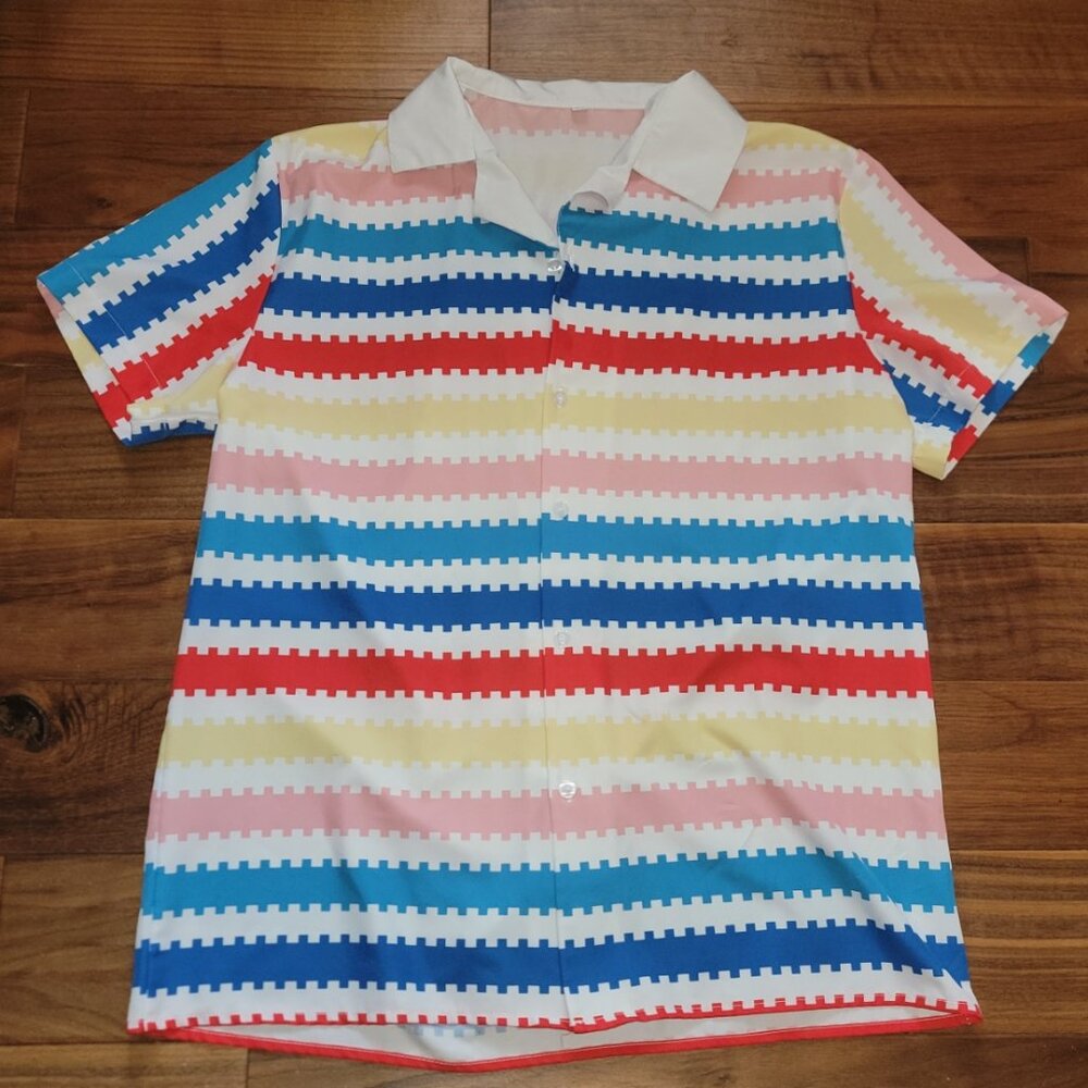 Allan Costume Shirt Men's 80s Button Down Striped Beach Shirts Hawaiian Short Sl